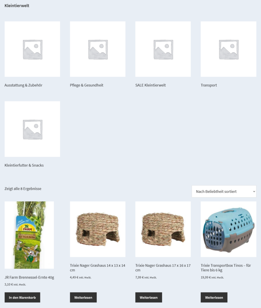 Move WooCommerce subcategory list items into their own separate from the product