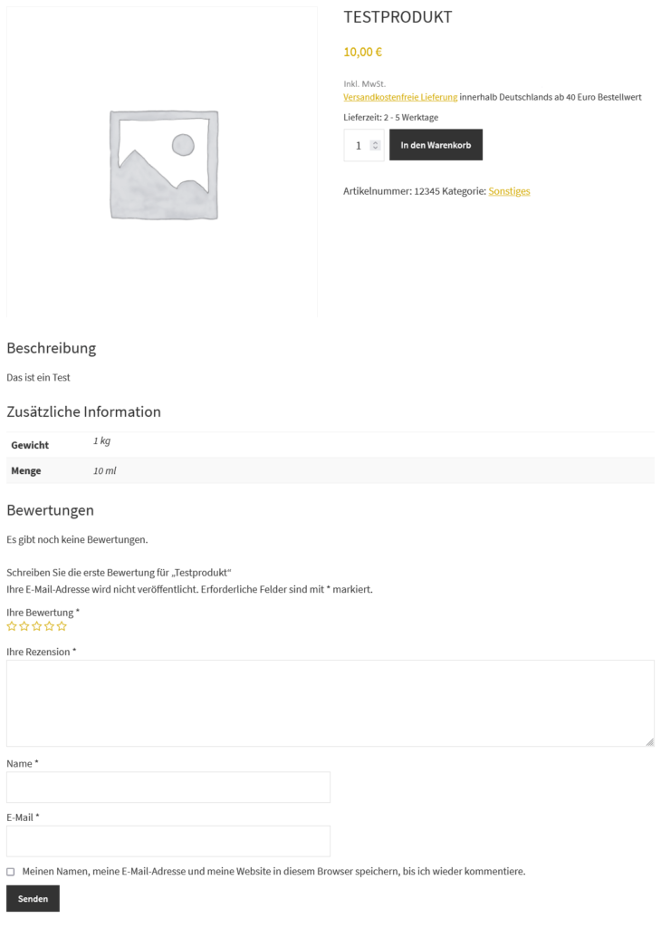 Tabs auf der Produktseite in Woocommerce untereinander