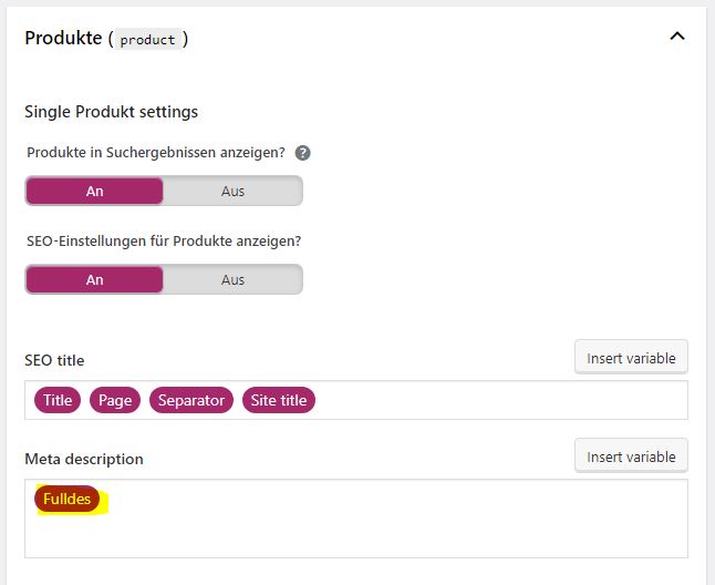 YOAST SEO - Darstellung in Suchergebnissen Produkte